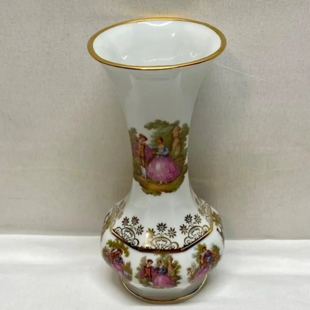Vintage 22k Gold‎ Vase Gloria Fine Porcelain Bayreuth West Germany 8” Tall EUC